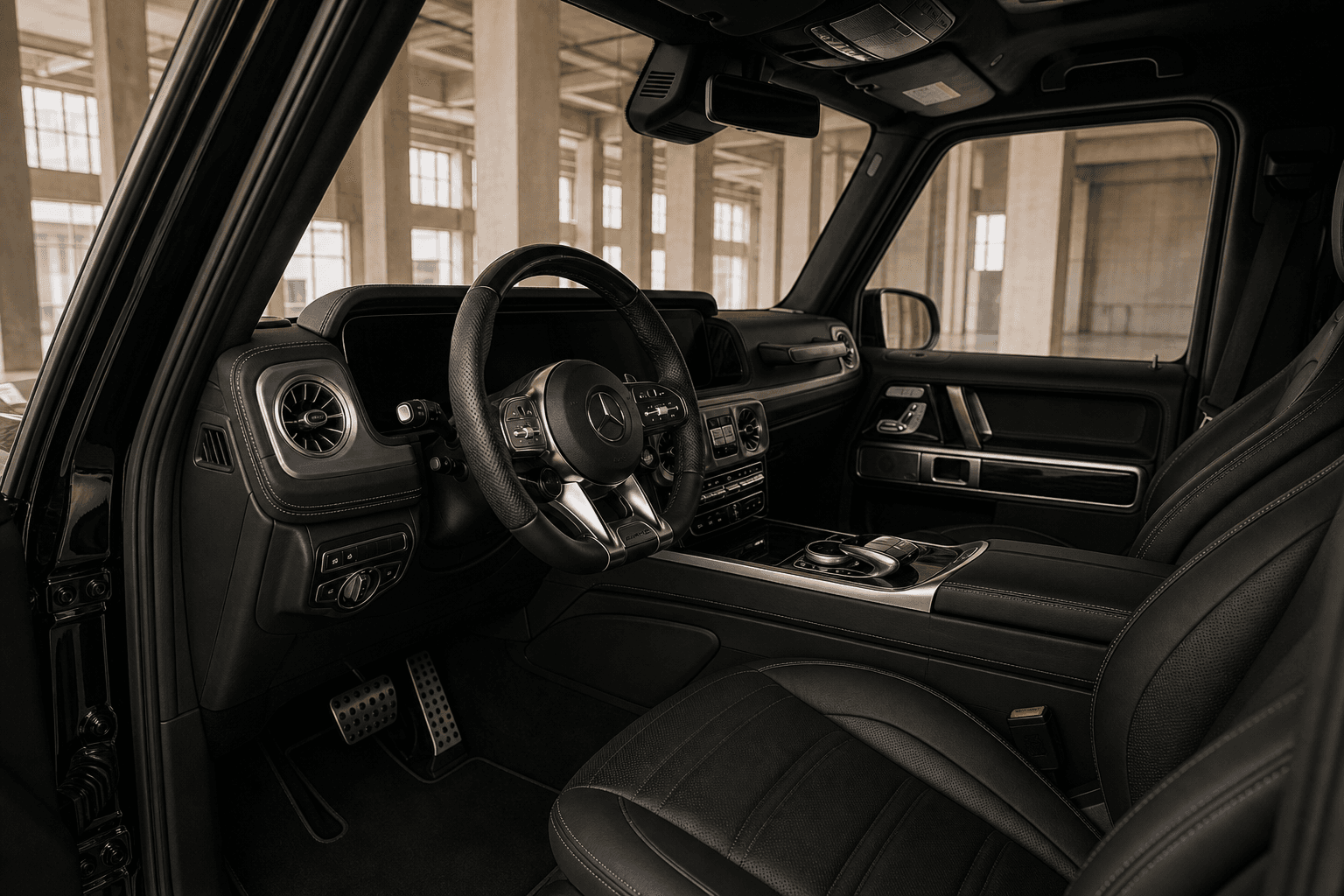 Black leather interior of the Mercedes-AMG G63
